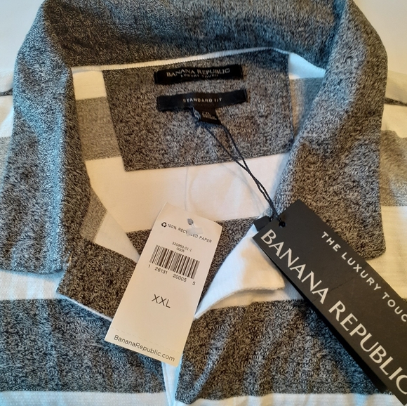 Banana Republic men's Polo size XXL Gray and White Striped - Picture 3 of 7